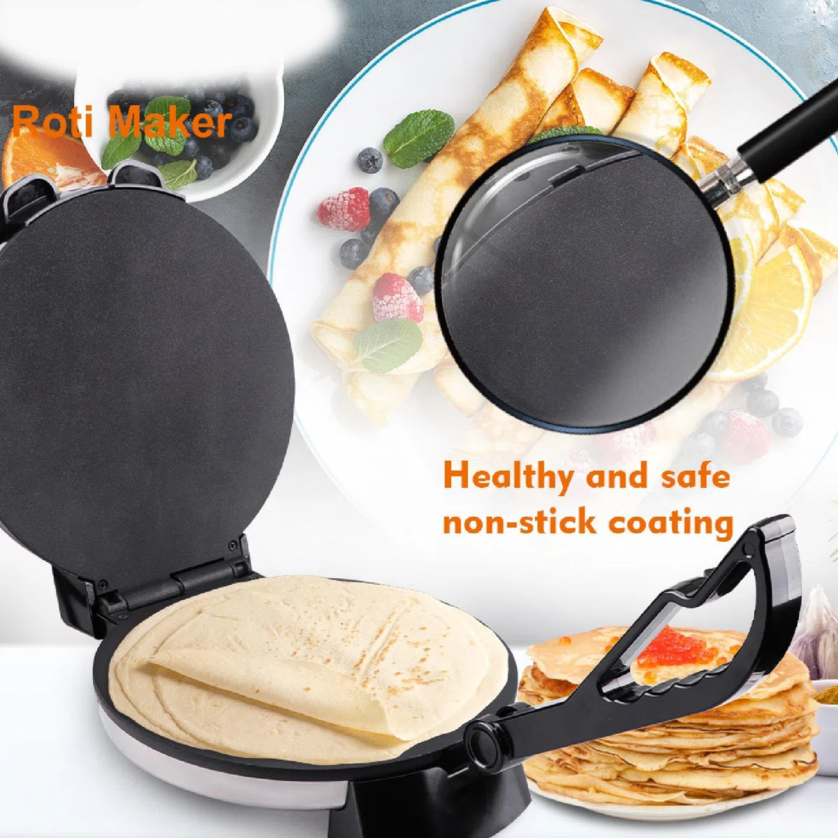Generic Elektrischer Roti-Maker, Premium-Material, 1800 W, Antihaftbeschichtung, Roti-Maschine für Restaurants, Cafés, ABS-Aluminiumlegierung