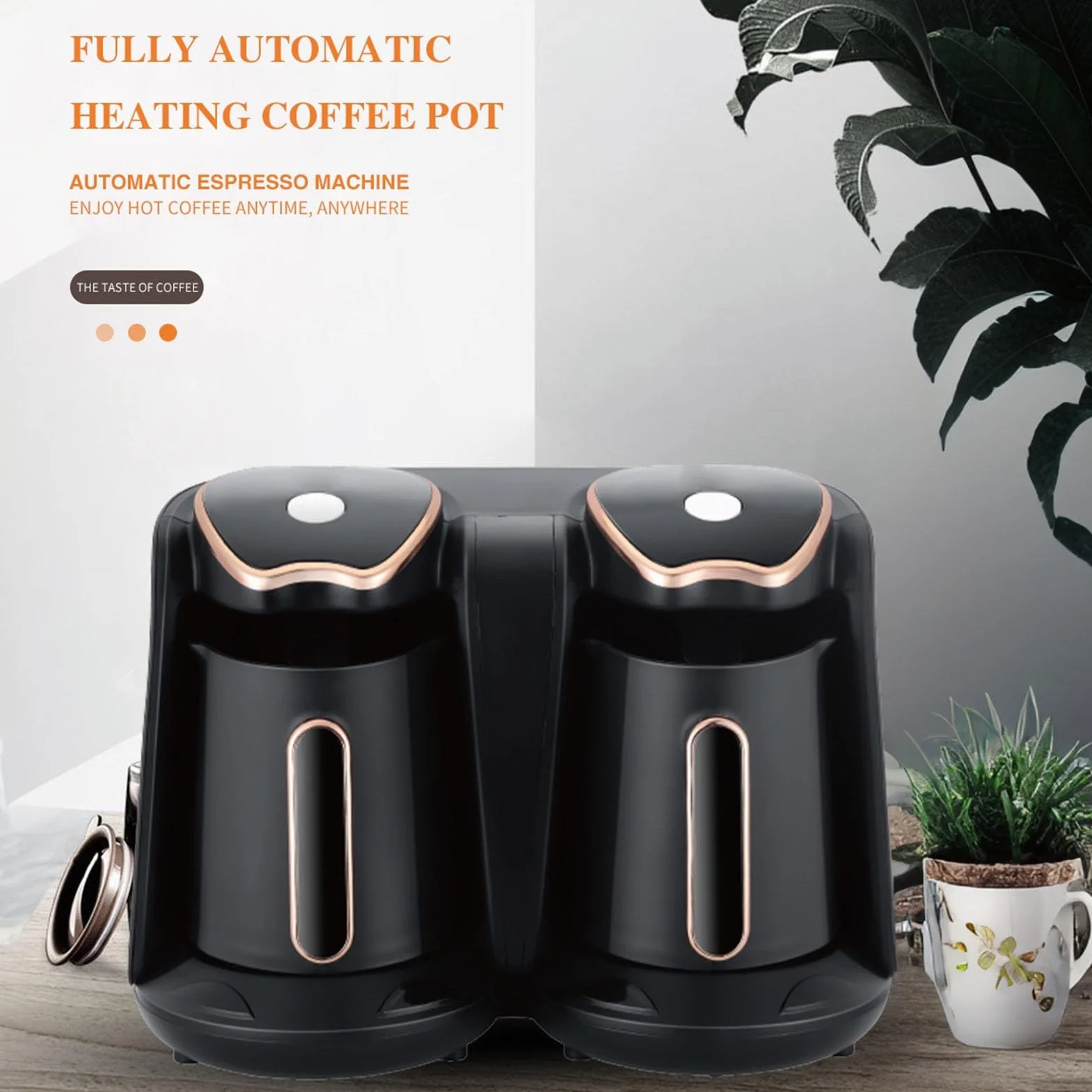 Bewinner Elektrische Türkische Kaffeemaschine mit 1200 W, Kaffeemaschine mit Zwei Fächern, Einstellbarer Temperaturregelung und 2 Tassen für Authentisches Brühen zu Hause oder Im Büro