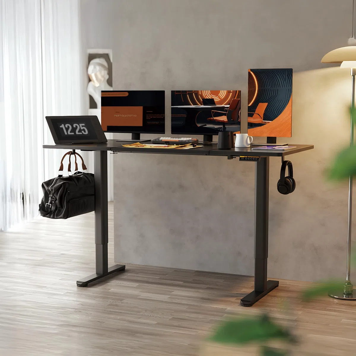 Claiks Höhenverstellbarer Schreibtisch Gestell mit Rollen, Tischgestell Höhenverstellbar mit 3 Memory-Funktion, Schreibtisch Gestell mit Starken Motor,Schwarz