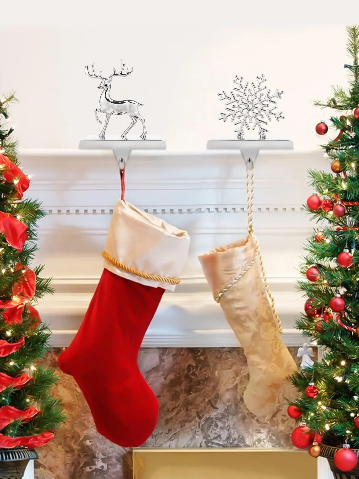 EBANKU 4 Pack Weihnachtsstrumpf Halter, Weihnachtsstrumpf Aufhänger Kaminhaken Rutschfest Nikolausstiefel Halter Hängen Strümpfe Aufhänger für Kamin Weihnachten Dekoration