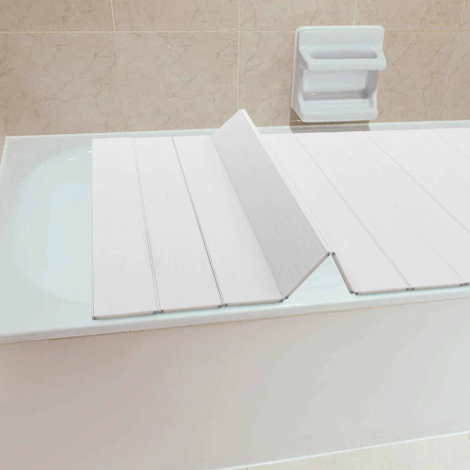 Badewannenabdeckung PVC 75x170cm- Zusammenklappbare Wannenabdeckung Weiße Faltbar Badewanne Brett 5KG belastbar wasserdichte Staubdichtes Bathtub Tray Badewannen Belastbar