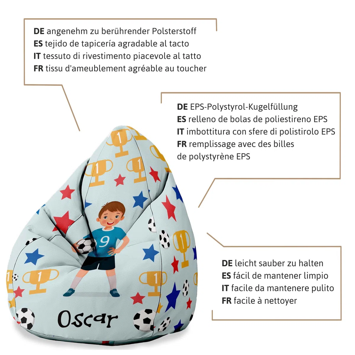 DreamRoots Personalisierte Sitzsack Kinder mit füllung - Personalisierte Geschenke Kinder - Sitzsack Kinderzimmer 80x80x120cm - Bean Bag - Kindersitzsack