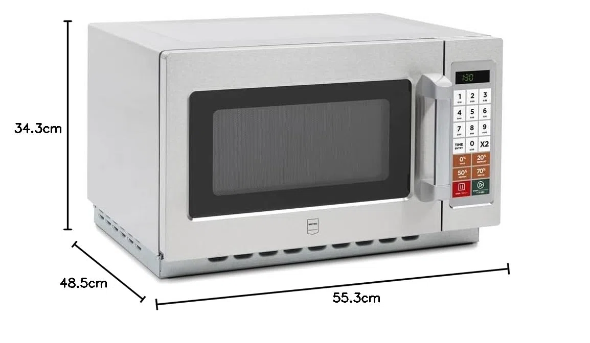 METRO Professional Mikrowelle GMW1034S, Edelstahl, 55.3 x 48.5 x 34.3 cm, 100 Programme, 60-Minuten-Timer, 34 L, max. Tellerdurchmesser 32 cm, silber