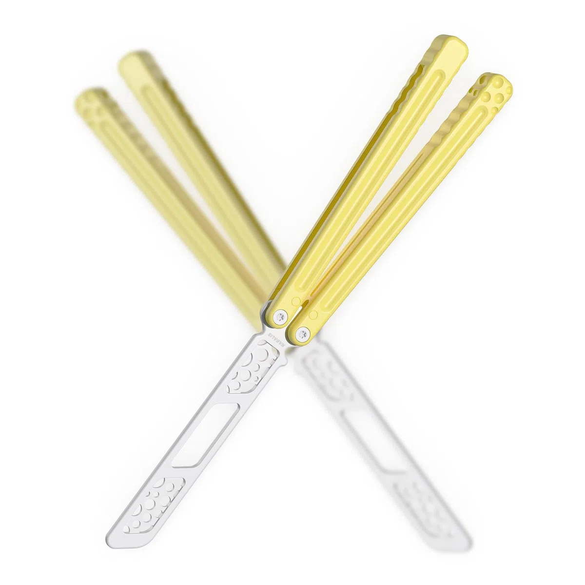 Nabalis Cheese Butterfly Knife Balisong Trainer, 6061 Aluminum, 420C Blade Material, Teflon-Coated, Public-Friendly Metal Trainer