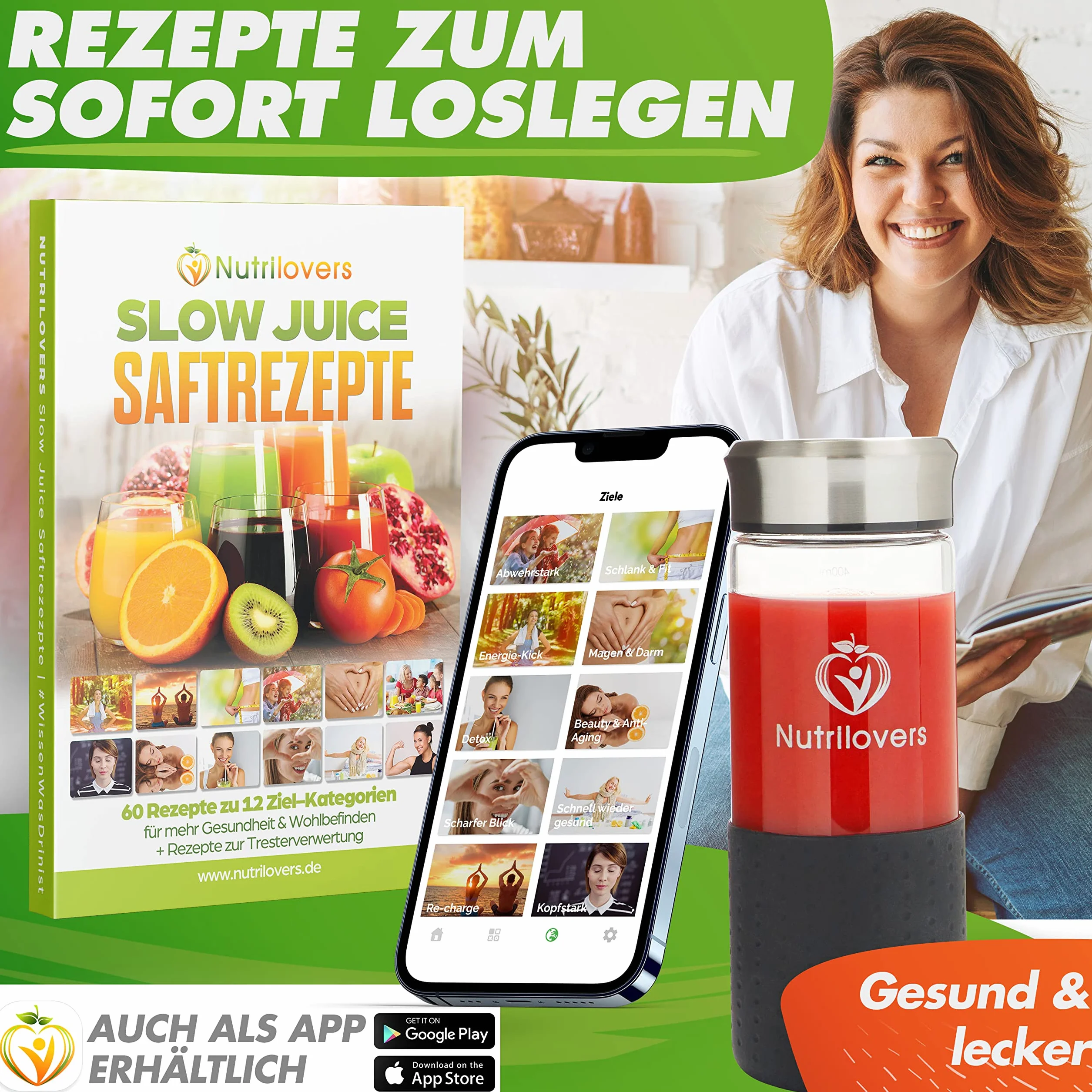 Nutrilovers Entsafter Slow Juicer NUTRI-PRESS NO.1 Testsieger Saftausbeute 3 Siebe Saft, Smoothie, Frucht-Eis, Sehr leise, BPA-Frei