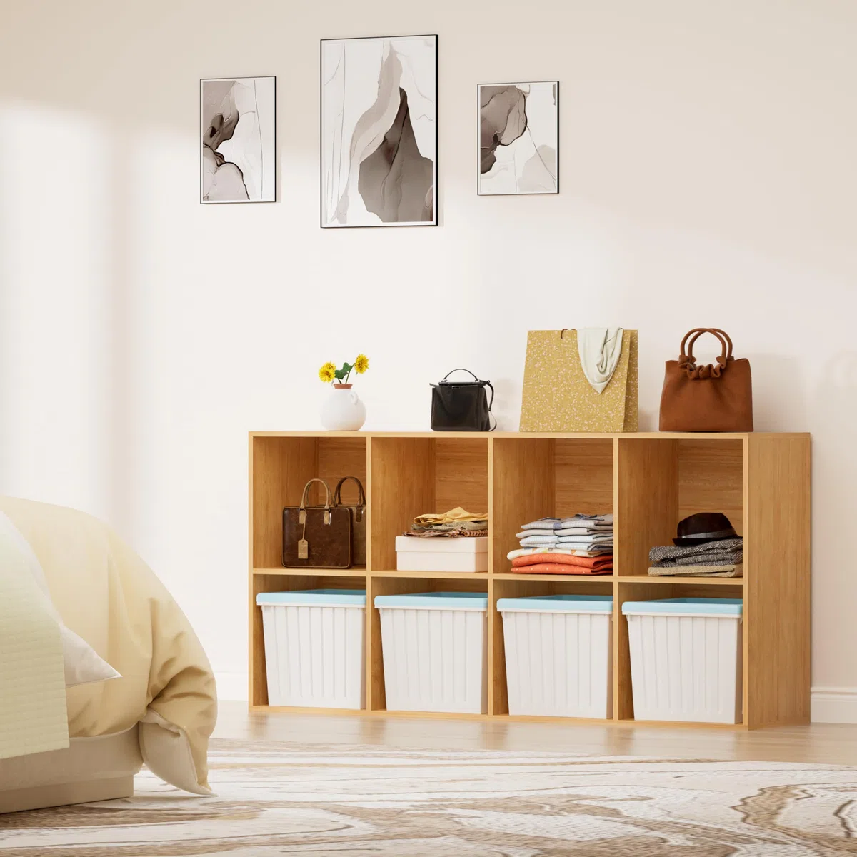 Regal mit 8 Fächern, Holz Bücherregal, Würfelregal, Standregal für Wohnzimmer, Schlafzimmer, Büro, Kinderzimmer (Eichefarben, 8 Fächern （35T x 143B x 72,2H cm）)