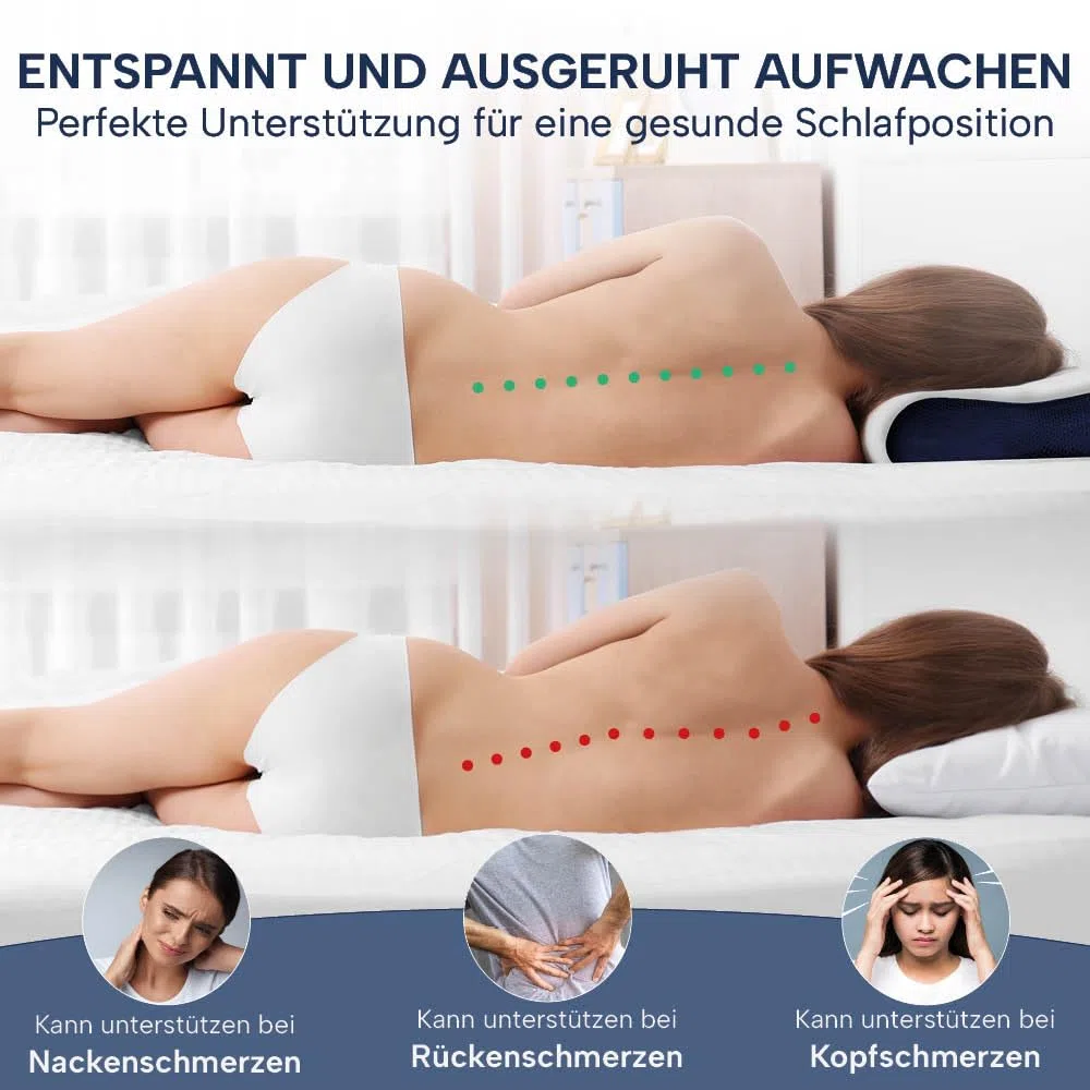 Orthopädisches Nackenstützkissen Memory Foam - Höhenverstellbares Nackenkissen entlastet Kopf & HWS - Schlafkissen gegen Nackenschmerzen 60x30cm, inklusive Kissenbezug in grau, mittelfest