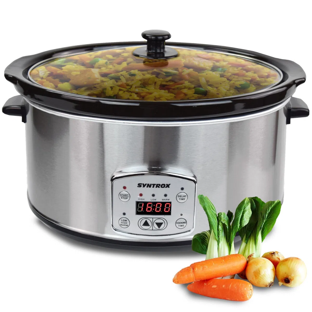 Syntrox Germany 6,5 l Slow Cooker | Schmortopf | Schongarer | Multikocher Solier, Spülmaschinengeeignet, mit Glasdeckel, Küchengerät, 320 Watt, Gesunde Küche