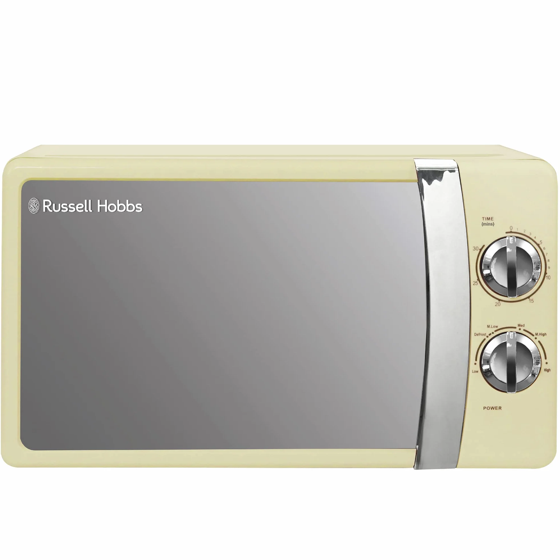 Russell Hobbs RHMM701C Manuelle Solo-Mikrowelle mit 5 Leistungsstufen, Klingelton und Timer, Auftaufunktion, einfache Reinigung, 17 L, 700 W, Cremefarben
