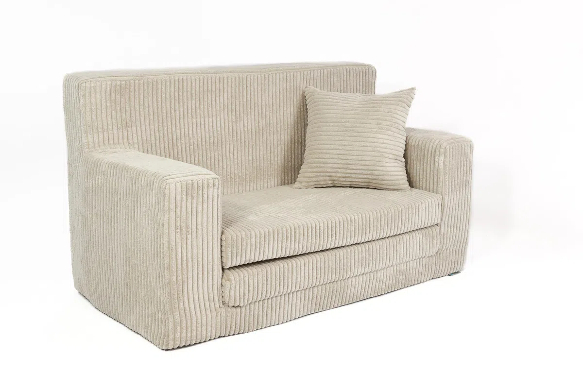 FORTISLINE Kindersofa ausklappbar aus Cord 83x47x43 cm - Kindercouch mit Liegefläche 112 cm, Kinderzimmer Sofa mit Kissen, Abnehmbarer waschbarer Bezug, Oeko-TEX Standard 100