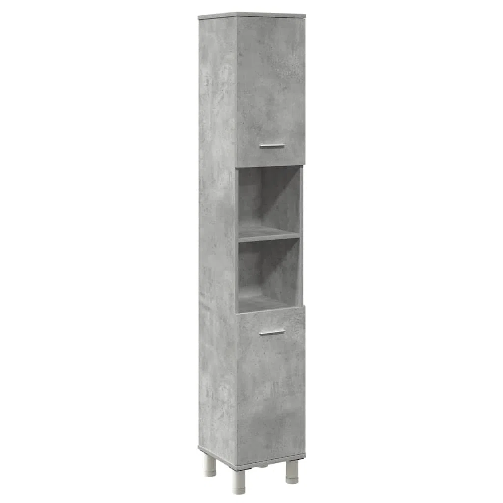 4-TLG. Badmöbel-Set Betongrau Holzwerkstoff Betongrau, Badezimmerschrank, Unterschrank Bad, Unterschrank