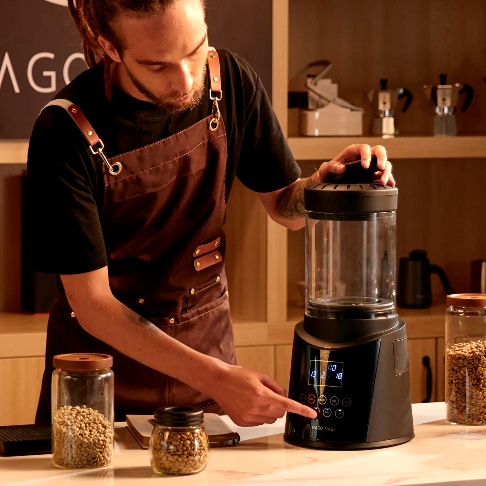Smart Home Kaffeebohnenröster, digitales Display, automatische und manuelle Modi, 300 g Kapazität, ultra-geringer Rauch, transparente Anzeige, automatische Kühlung, 230 V