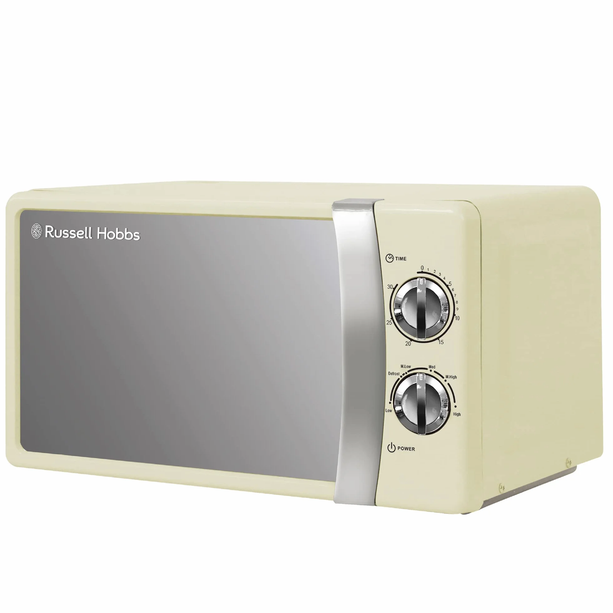 Russell Hobbs RHMM701C Manuelle Solo-Mikrowelle mit 5 Leistungsstufen, Klingelton und Timer, Auftaufunktion, einfache Reinigung, 17 L, 700 W, Cremefarben