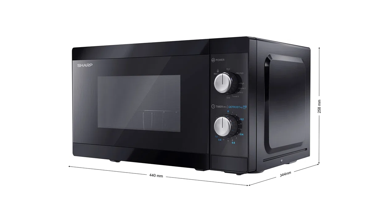 Sharp Mikrowelle YC-MG01E-B mit Grill 20L, 800W Mikrowellenleistung, 1000W Grill, Manuelle Steuerung, Schwarz