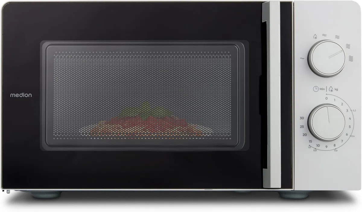 MEDION Mikrowelle klein (17 Liter, 700 Watt kompakt und platzsparend, 5 Mikrowellenstufen, Auftaufunktion, Timerfunktion, MD12211) light grau [MODELL 2025]