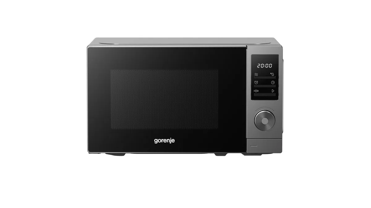 Gorenje MO20A3T4 Mikrowelle, 20L, 700 W, Kindersicherung, AquaClean, Auftaufunktion, 8 Automatikprogramme, 5 Leistungsstufen, LED Display, Elektronische Touch-Steuerung, schwarz mit Silber