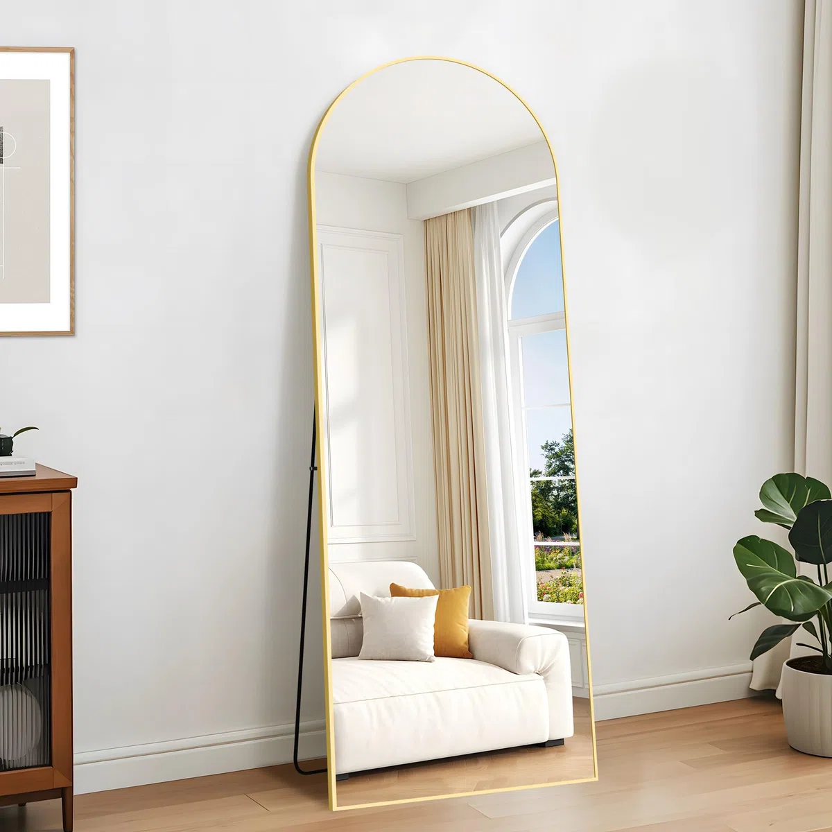 KOCUUY Bogen Standspiegel, 165 x 60 cm Großer Gewölbter Ganzkörperspiegel, Groß Wandspiegel mit Gold Aluminium Rahmen, Hängend, Stehend, Kippbar, für Wohnzimmer, Schlafzimmer und Flure