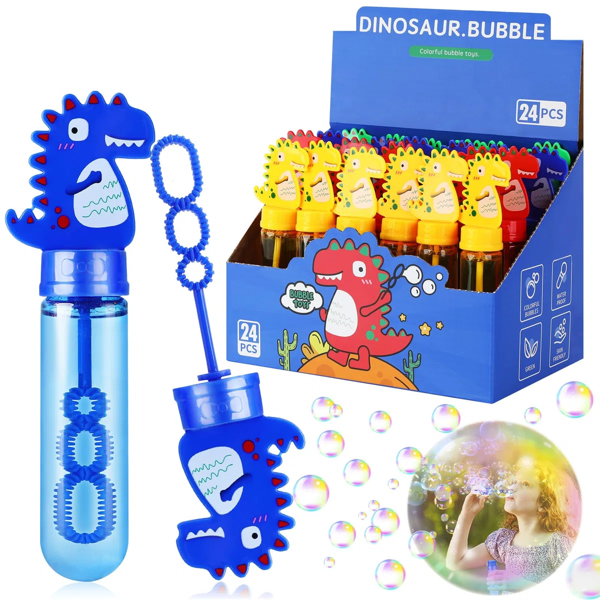 Ucradle 24 Stück Seifenblasen Set für Kinder - Dinosaurier Seifenblasen Stäbe Spielzeug mit 35ml Seifenblasen Nachfüllflasche, Bubble Sticks Geschenke für Hochzeit Party Mitgebsel Kindergeburtstag