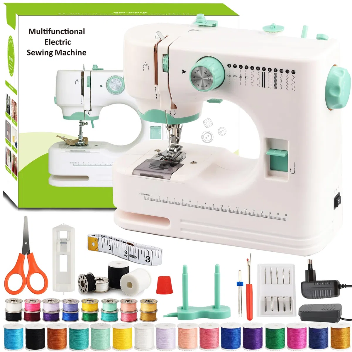 BRICH Mini-Nähmaschine für Anfänger & Kinder, tragbar, 12 Stiche, Pedal | 12 Nähprogramme, Overlock-Funktion, sicherer Fingerschutz, 42-teiliges Zubehör-Set, leicht unter 2kg