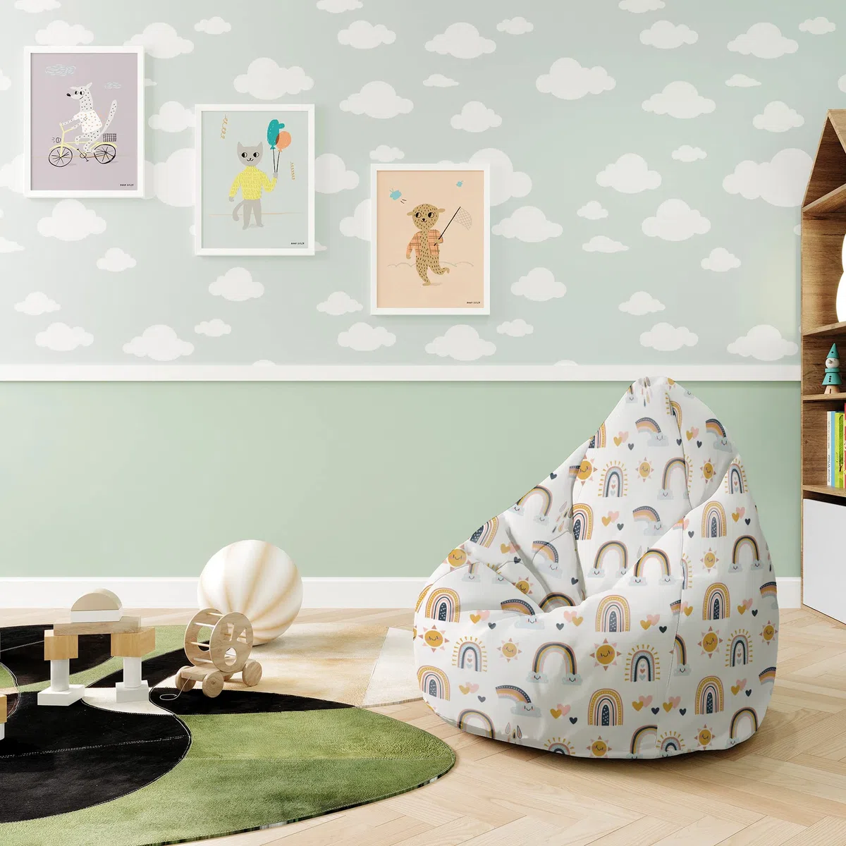 DreamRoots Sitzsack Kinder mit füllung - Bodenkissen Kinderzimmer 70 x 70 x 105 cm - Bean Bag - Bubibag - Kindersitzsack - Sitzkissen Boden