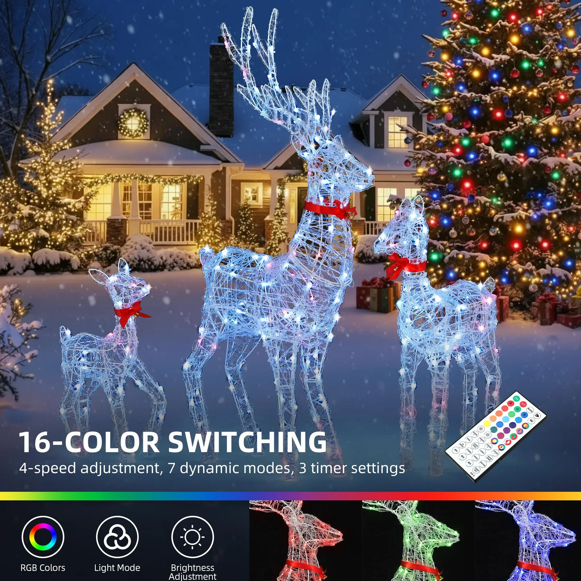 YITAHOME 3-teiliges LED Rentier Familie, Beleuchtete Weihnachtsdekoration mit Fernbedienung, 210 LEDs mit 89 Modi, abnehmbarem Geweih und Halsteil, Weihnachtsbeleuchtung für drinnen und draußen