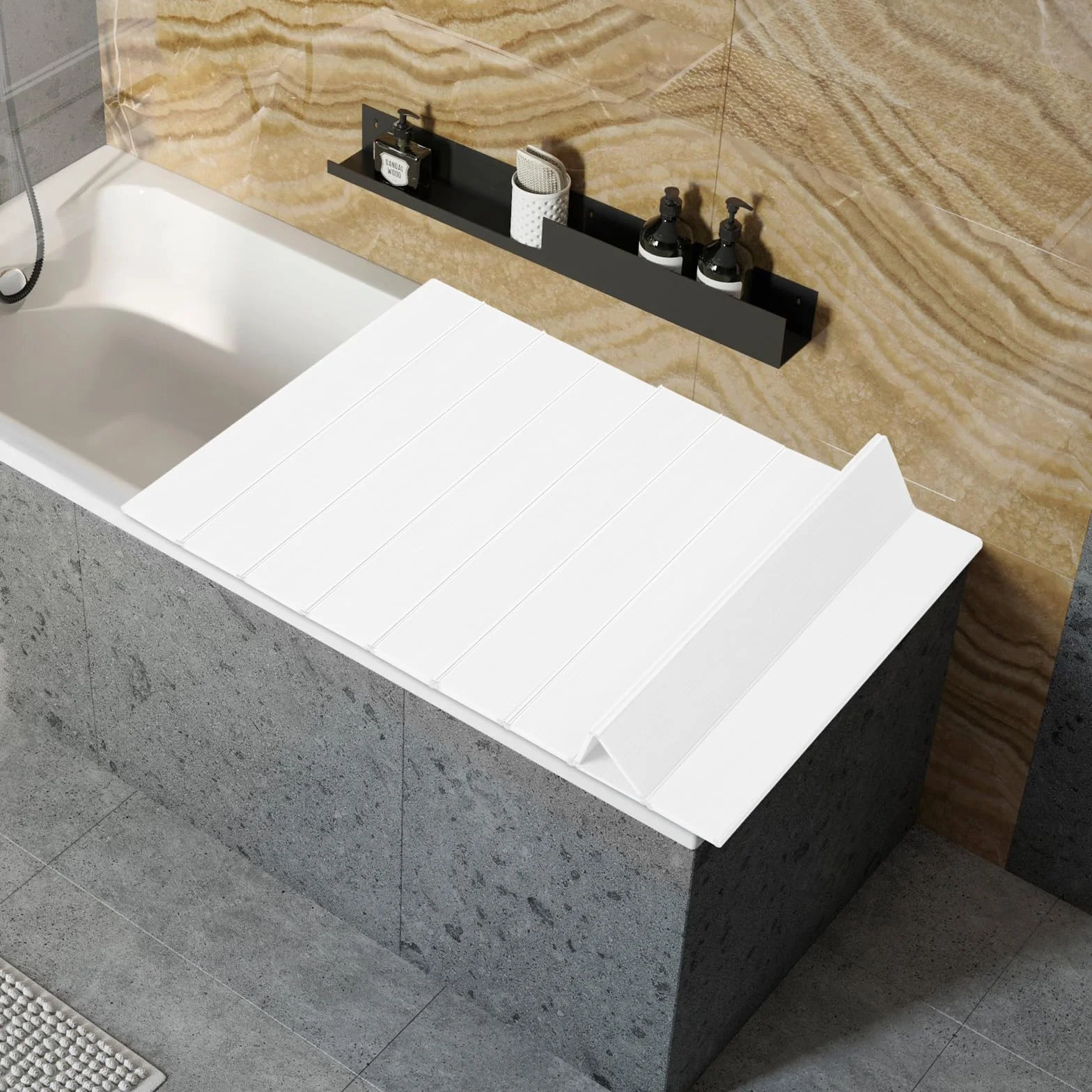 MINRS Badewannenabdeckung Faltbare Badewanne Brett Wasserdicht Staubdicht 160 x 70 x 0,65cm Isolierung PVC Badewannen Maximale Tragfähigkeit 5kg für Hause, Badezimmer, Spa, Weiß