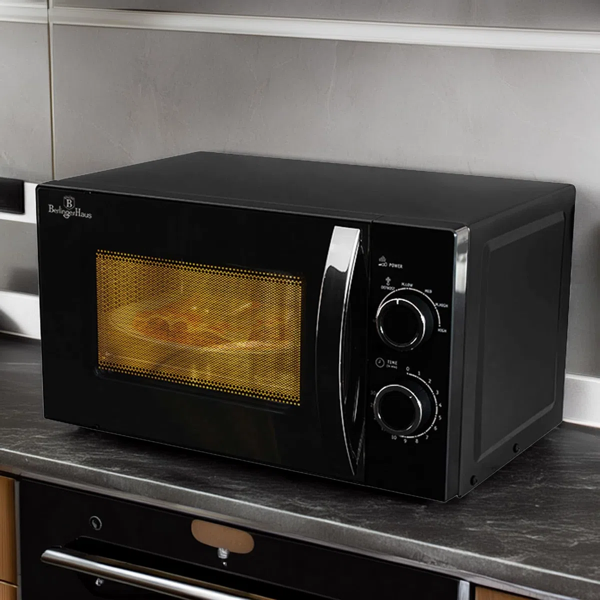 Berlinger Haus Mikrowellenherd 20 l | Black Rose Collection mit 700 W Leistung | 6 Stufen | Edelstahlteile & Borosilikatglas | Innenbeleuchtung & Auftaufunktion