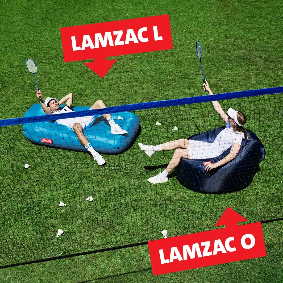 Fatboy Lamzac L Luftmatratze - Aufblasbares Luftbett - Keine Luftpumpe Nötig - Indoor & Outdoor Inflatable Mattress- Wasser- & Schmutzabweisendes Sofa - Polyester - 195 x 112 x 50 cm - Azur-Weiß Karo