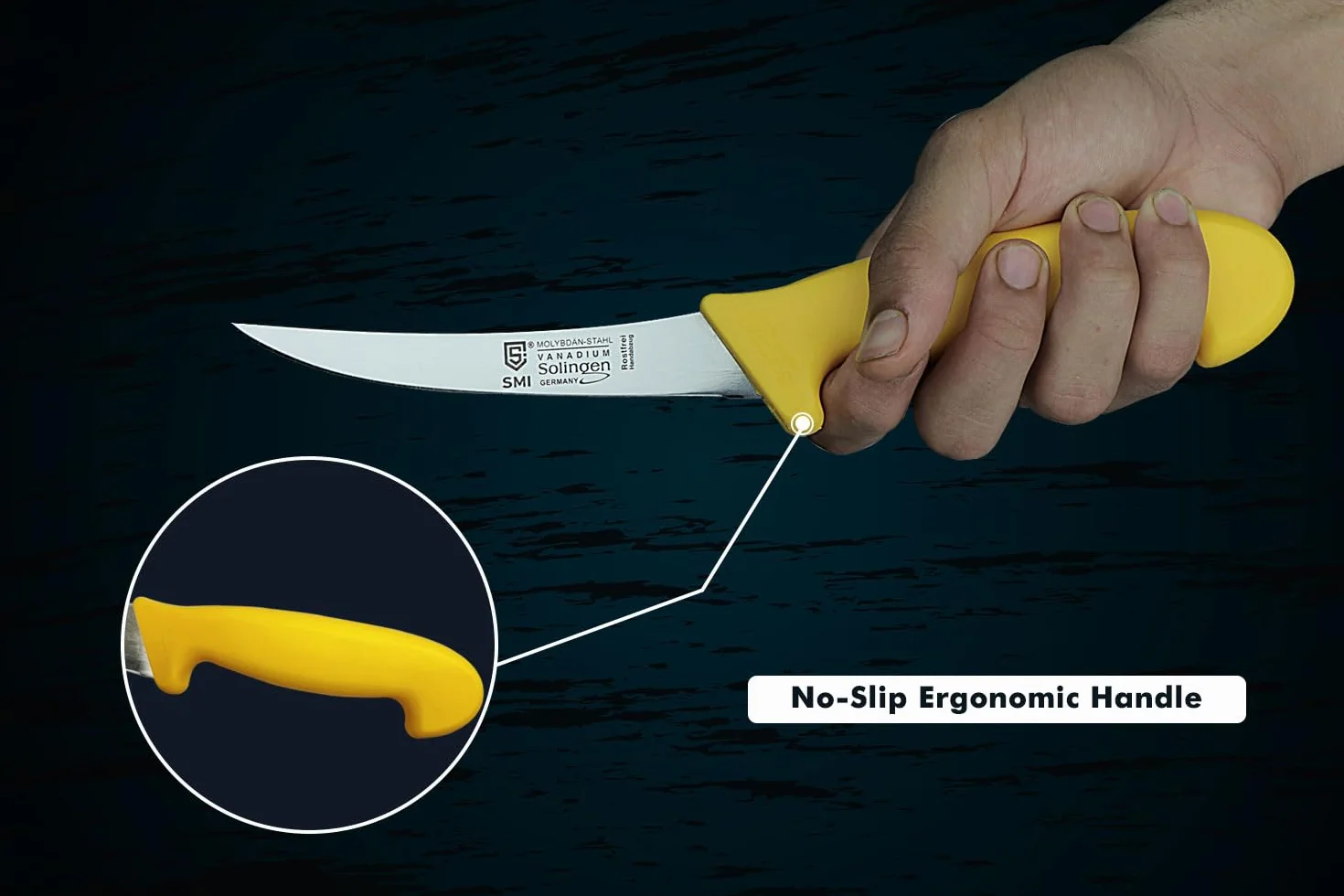 SMI 5 Stück Metzgermesser Set Solingen – Kochmesser, Küchenmesser, Fleischermesser & Ausbeinmesser, Schlachtermesser Set, Deutscher Molybdän Stahl 1.4116, Made in Solingen Germany