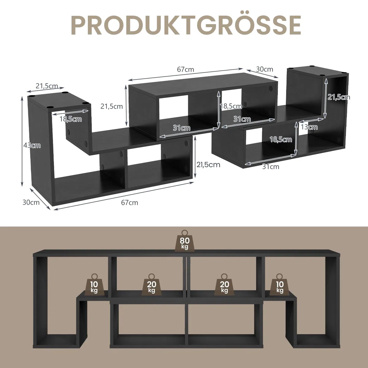 GIANTEX Fernsehschrank TV Schrank frei kombinierbar, Fernseher Regal Holz 180x30x43 cm, Sideboard TV Board Lowboard modular 3 teilig, Fernseher Schrank Fernsehtisch für 65 Zoll Fernseher, Schwarz