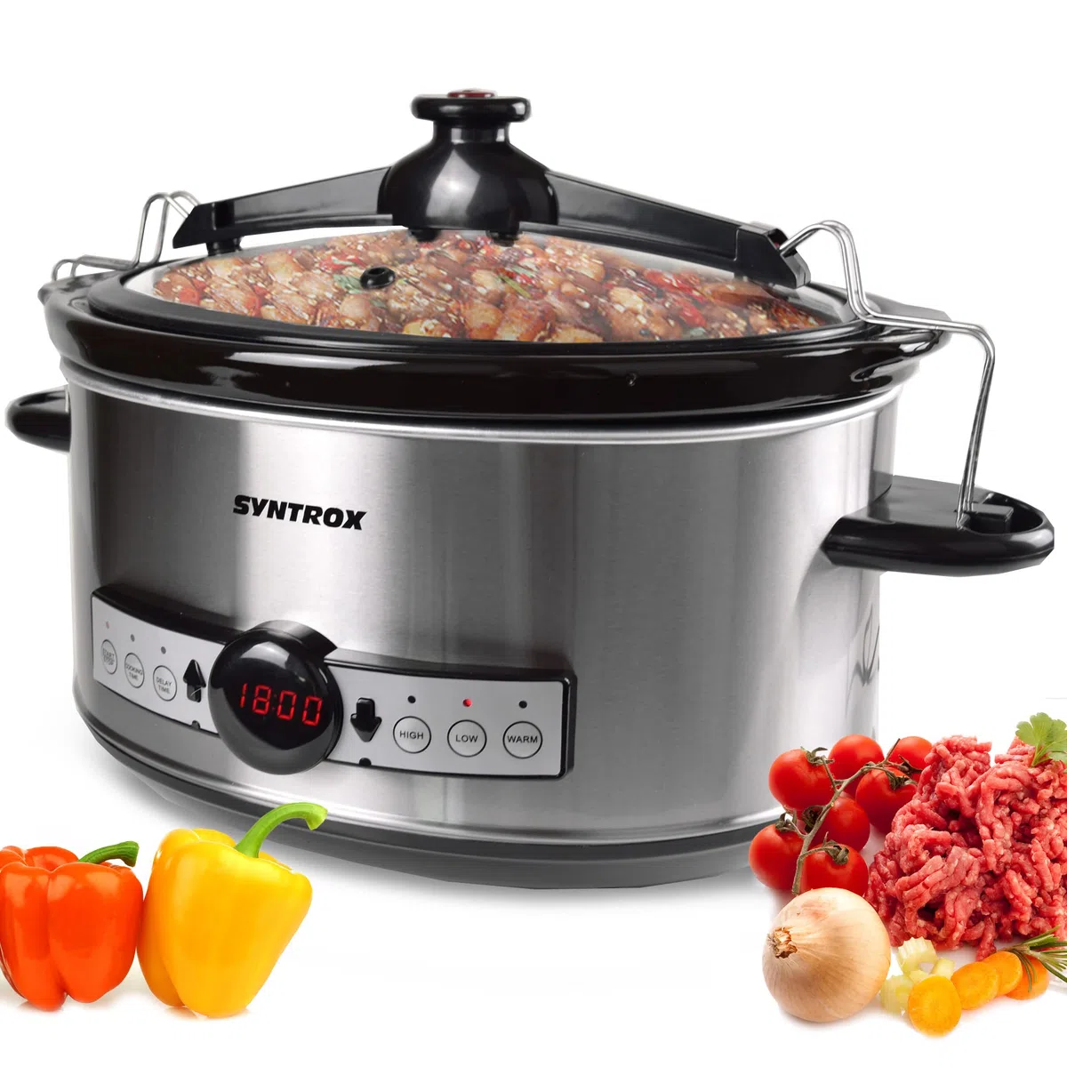 Syntrox Germany Slow Cooker Schongarer 6,5L mit Timer und Warmhaltefunktion - Leistung 320 Watt