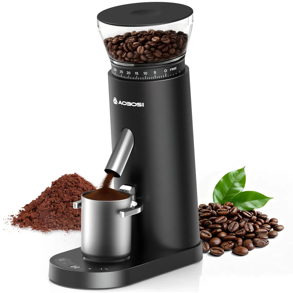 AAOBOSI Kaffeemühle Elektrisch, Kabellose Kaffeemühle Siebträger mit 60 Mahlgrad Einstellbar, Kaffeemühle Kegelmahlwerk Tragbar Wiederaufladbar für Espresso/Mocca/Drip/Pour Over/Cold Brew/French Press
