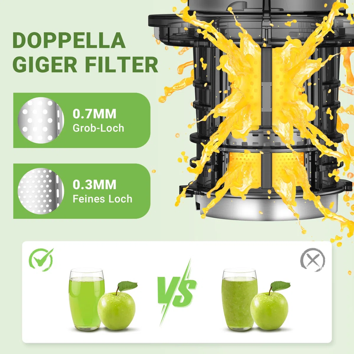AMZCHEF Ganzfrucht Entsafter - 80MM große Öffnung Slow Juicer - Entsafter Gemüse und Obst Testsieger mit Verbesserter Schnecke, Doppelschicht Filter, Retro Kippschalter, Leiser Motor - Schwarz