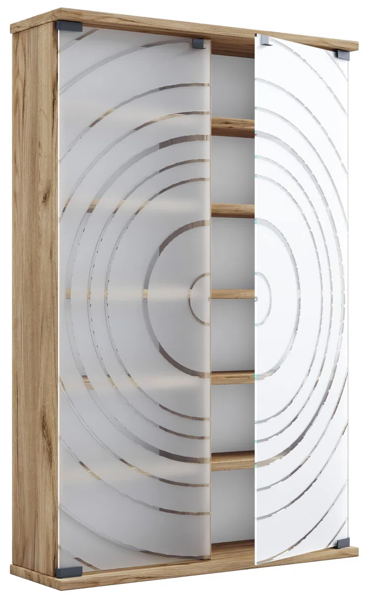 VCM Holz CD DVD Stand Regal | platzsparender CD Schrank mit 2 ESG-Sicherheitsglastüren für 300 CDs oder 130 DVDs oder 72-Videos | Maße: H. 92 x B. 60 x T. 18 cm | 10 Variable Einlegböden – Tilano L