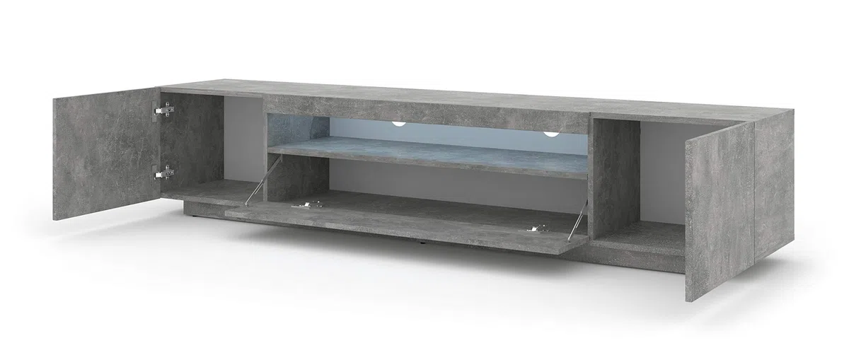 BIM Furniture Lowboard TV 200 cm - Universell Sideboard mit Laminierten Fronten und LED, Hängend oder stehend - Fernsehschrank HiFi Schrank fürs Wohnzimmer Beton