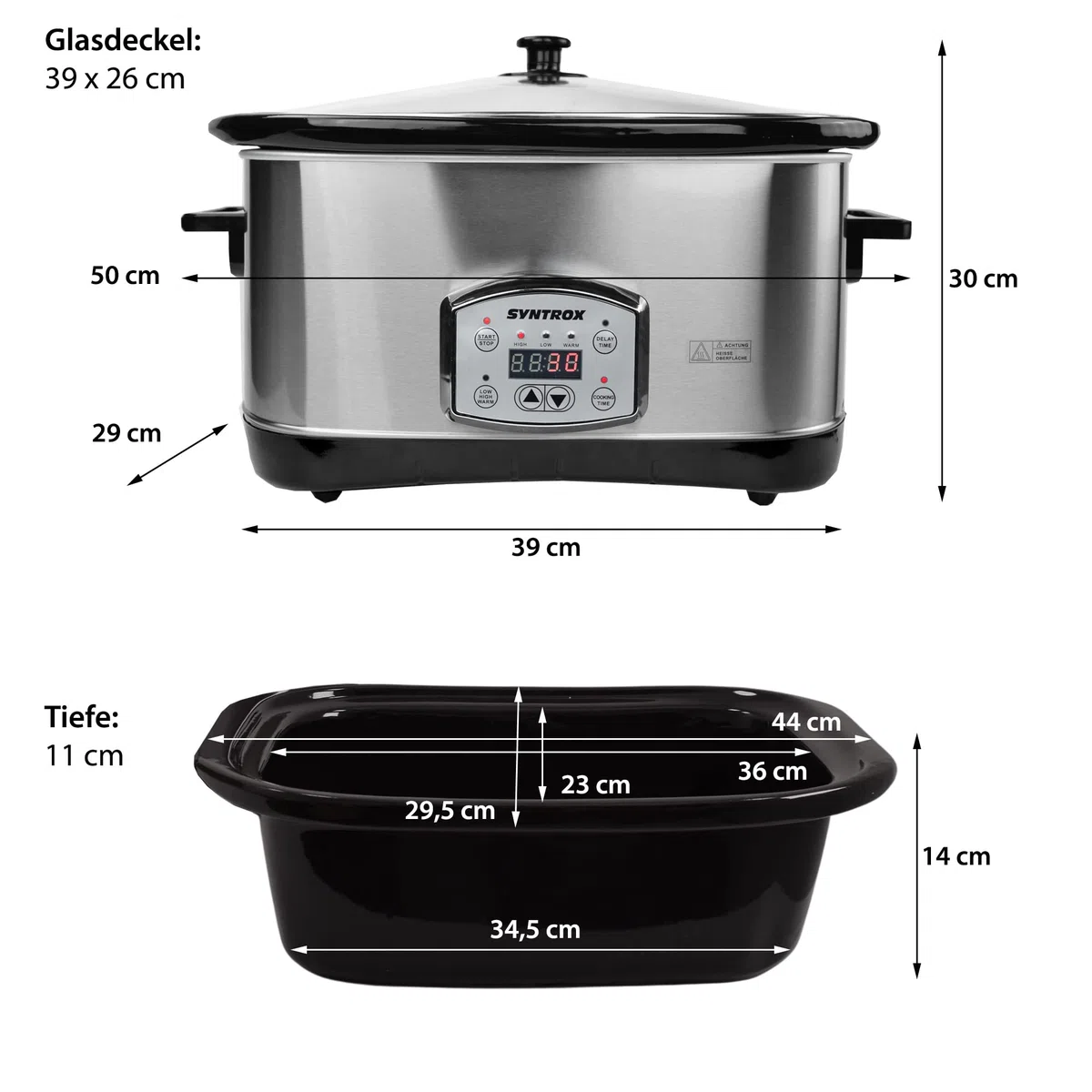 Syntrox Germany Digitaler Slow Cooker Schongarer 7,5L mit 3 Heizstufen, Timer und Warmhaltefunktion - Leistung 320 Watt