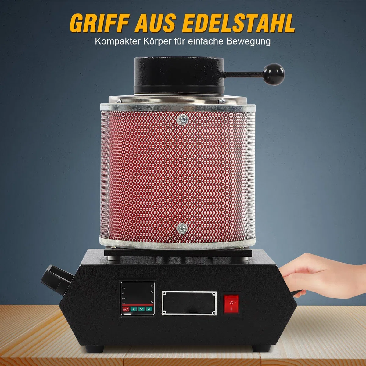 3KG Gold Schmelzofen, Digitaler Elektrischer Schmelzofen Automatischer Schmelzofen mit Graphit Tiegel für Edelmetalle Gold Silber Schmuck 1500-2000W (EU-Stecker 220 V)