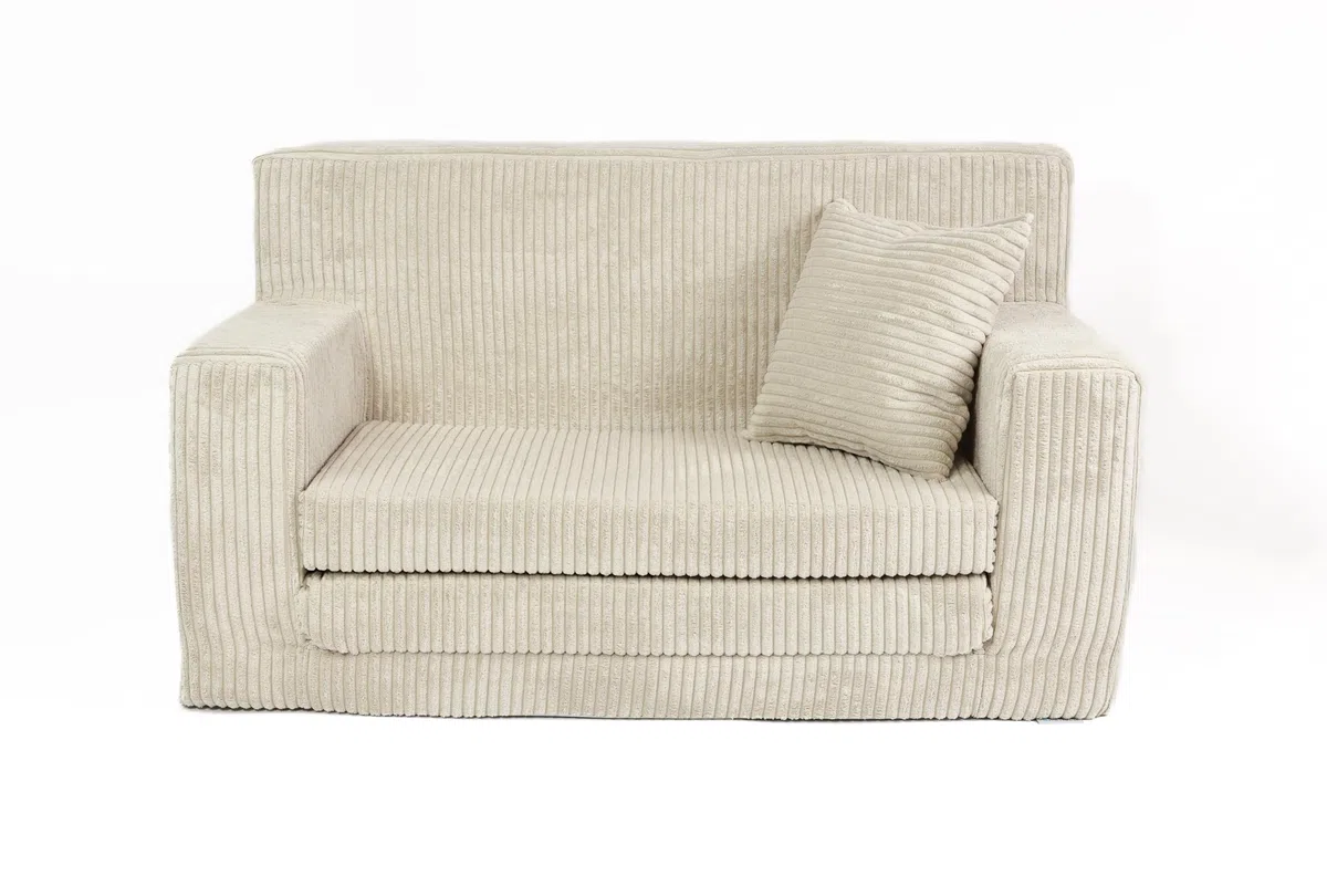 FORTISLINE Kindersofa ausklappbar aus Cord 83x47x43 cm - Kindercouch mit Liegefläche 112 cm, Kinderzimmer Sofa mit Kissen, Abnehmbarer waschbarer Bezug, Oeko-TEX Standard 100