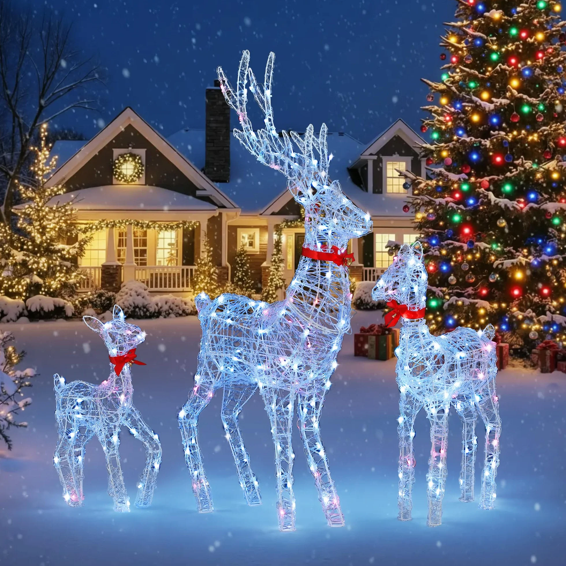 YITAHOME 3-teiliges LED Rentier Familie, Beleuchtete Weihnachtsdekoration mit Fernbedienung, 210 LEDs mit 89 Modi, abnehmbarem Geweih und Halsteil, Weihnachtsbeleuchtung für drinnen und draußen