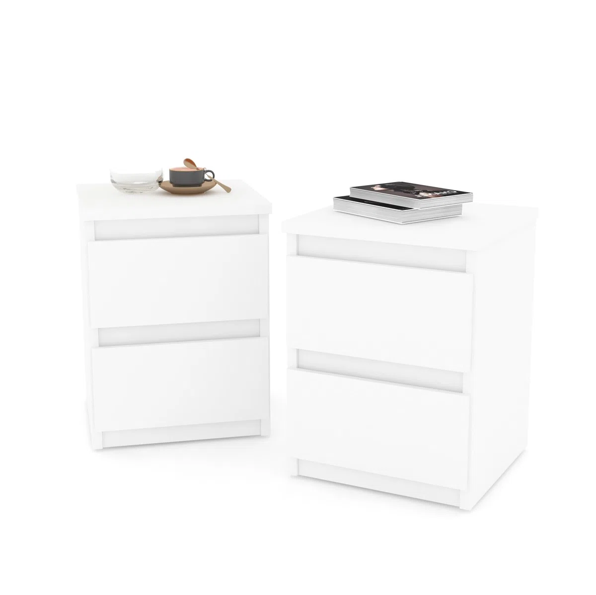 MRBLS_HOME Nachttisch 2er Set Nachtschrank Nachtkommode Modern Möbel mit Schubladen Kommode Holz Schubladenschrank für Ihr Schlafzimmer (Weiß Matt) – 30 x 43 x 32,5 cm (B/H/T)