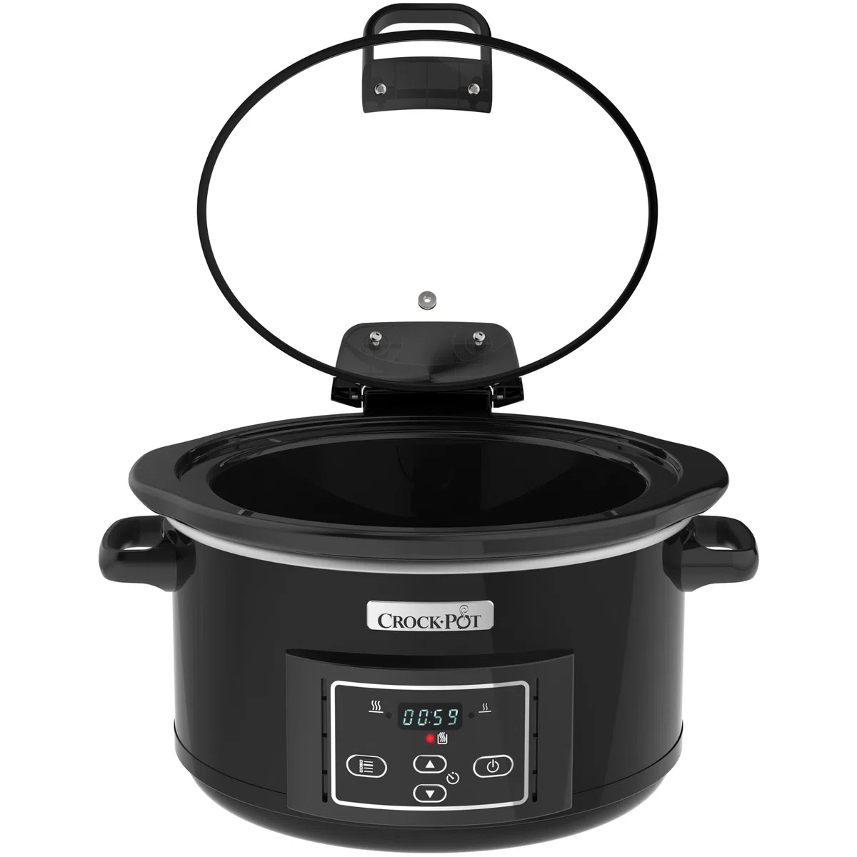 Crockpot Digital-Schongarer Slow Cooker mit Scharnierdeckel | 4,7 l (4-5 Personen) | einstellbare Garzeit | Schwarz (Rostfreies Metall) [CSC052X]