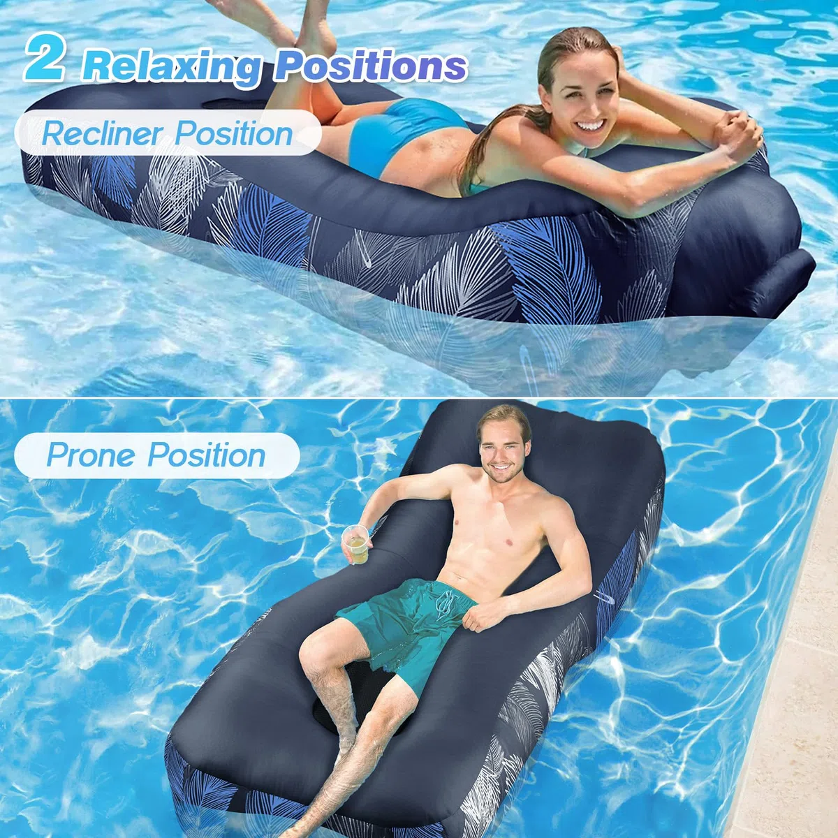 Aufblasbares Sofa - 195 x 70 cm Aufblasbare Couch Camping Sofa mit Mesh &Tragetasche Wasserdichte Handyhülle, Aufblasbares Luftsofa Air Lounger Tragbar Aufblasbar für Outdoor Strand (Marineblau)