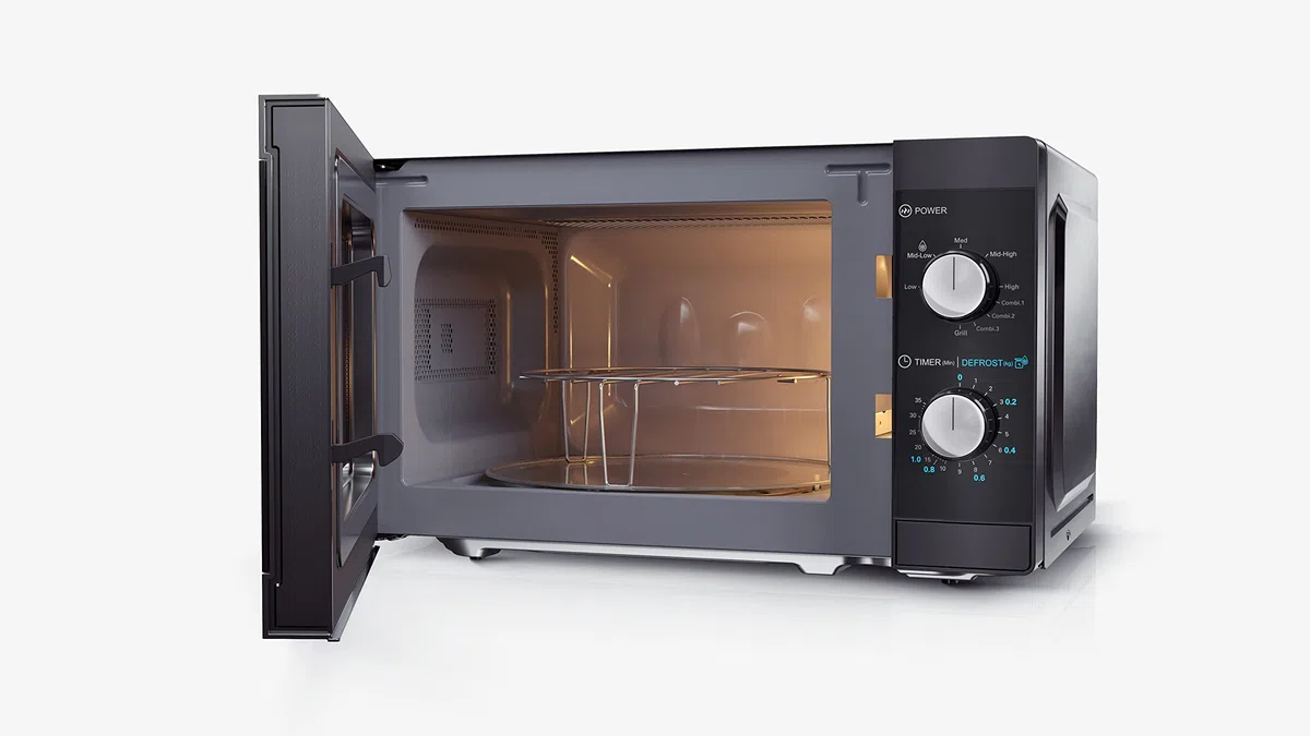 Sharp Mikrowelle YC-MG01E-B mit Grill 20L, 800W Mikrowellenleistung, 1000W Grill, Manuelle Steuerung, Schwarz
