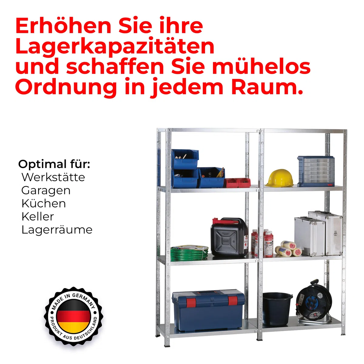 SCHULTE Regalwelt | Steckregal - Metallregal 180 x 160 x 40 cm | Kellerregal - Lagerregal | 520 KG Belastung | Regal Metall - Regalsystem - Buchregal - Regale für Kellerraum | Made in Germany