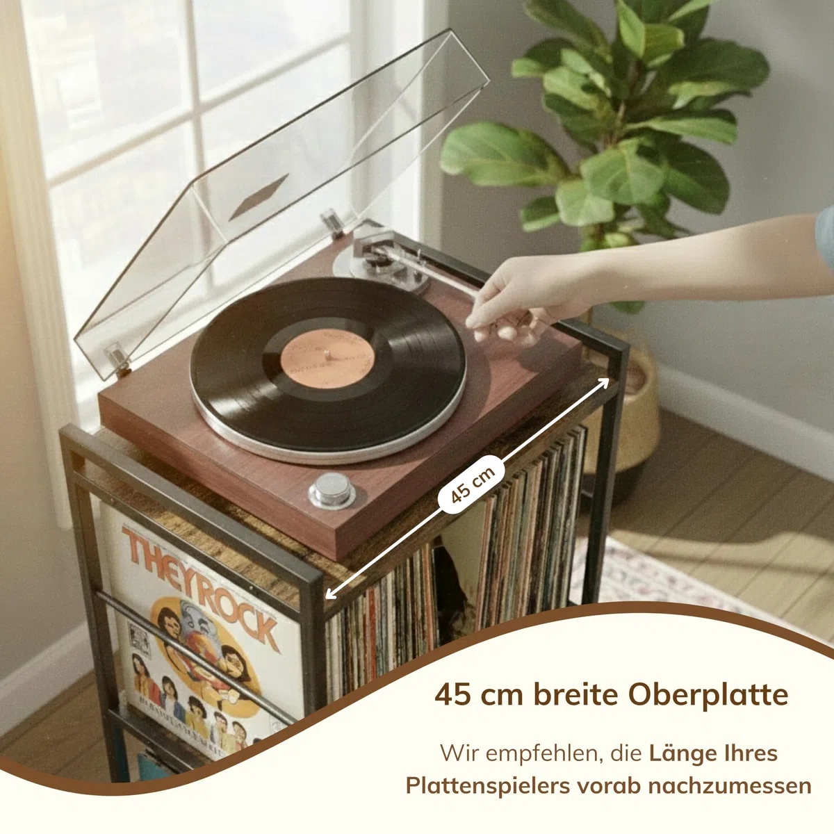 ACAZA Vinyl-Schrank – für Plattenspieler – 48 x 38 x 80 cm – Braun Vintage – Design Holz MDF – Aufbewahrungssystem Vinyl – Halterung LP – Schallplattenregal – Schallplattenschrank