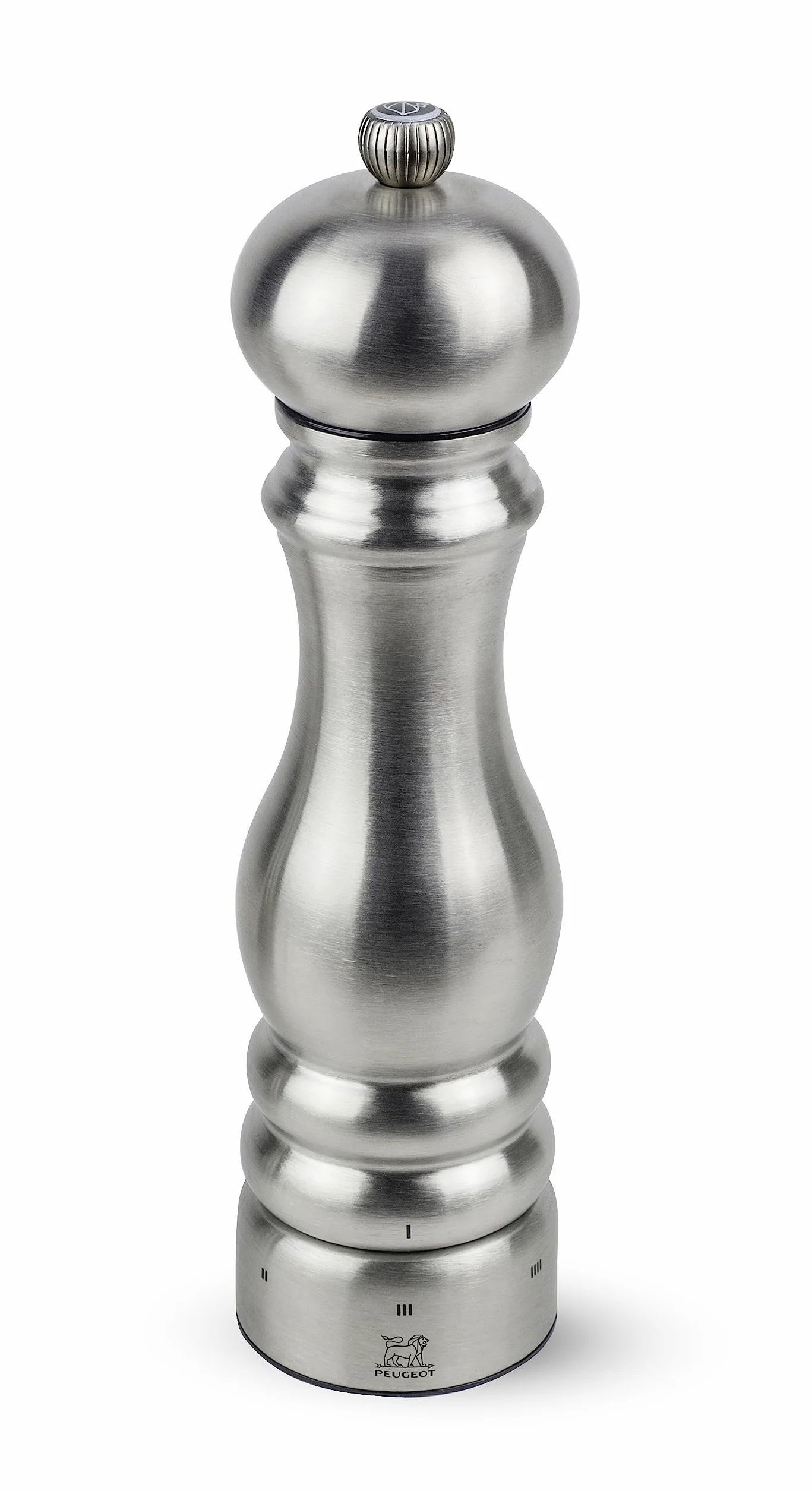 PEUGEOT - Salzmühle Paris Chef u‘Select 22 cm - 6 voreingestellte Mahlgrade - Innovatives Zirlion-Mahlwerk für pulverfeines Salz - Aus Edelstahl - Französisches Know-how - Farbton Edelstahl