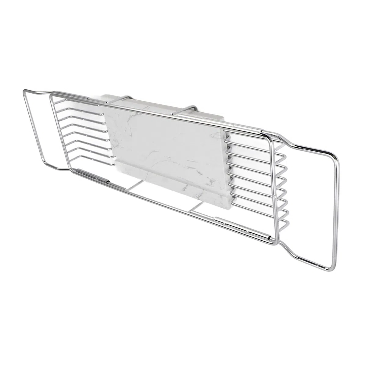 Badewannenablage, rutschfest, Multifunktional, Platzsparend, Erweiterbar, Edelstahl-Marmor-Badewannenregal, Modisch für Männer für Badezimmer (Silber Weiss)