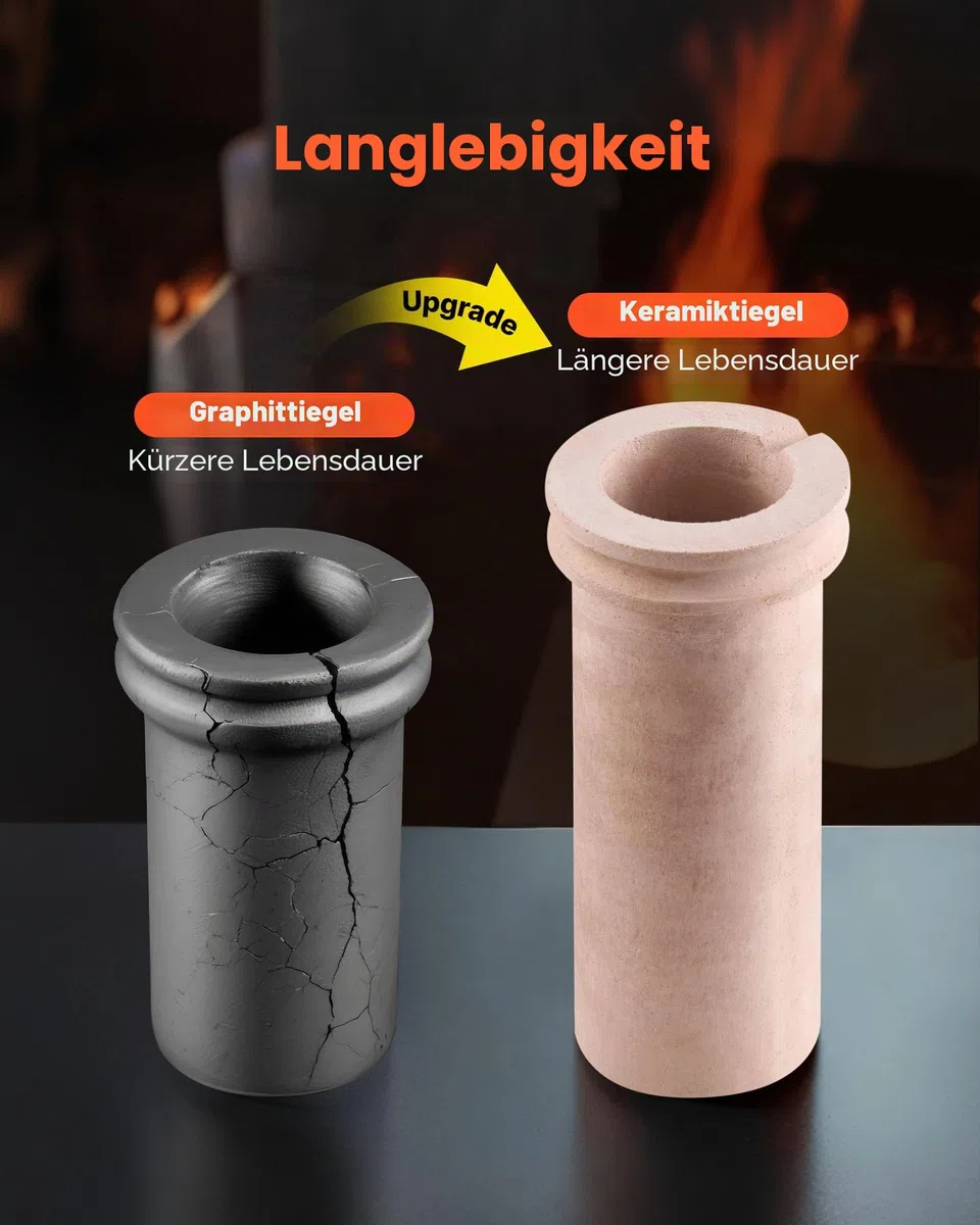 VEVOR digitaler Goldschmelzofen Maschine mit 3 kg Keramiktiegel, elektrischer Schmelzofen 1350 W max. 1150 ℃, Metallschmelzofen Set für Schmuckherstellung Metallbarren Metallkomponenten Schwarz
