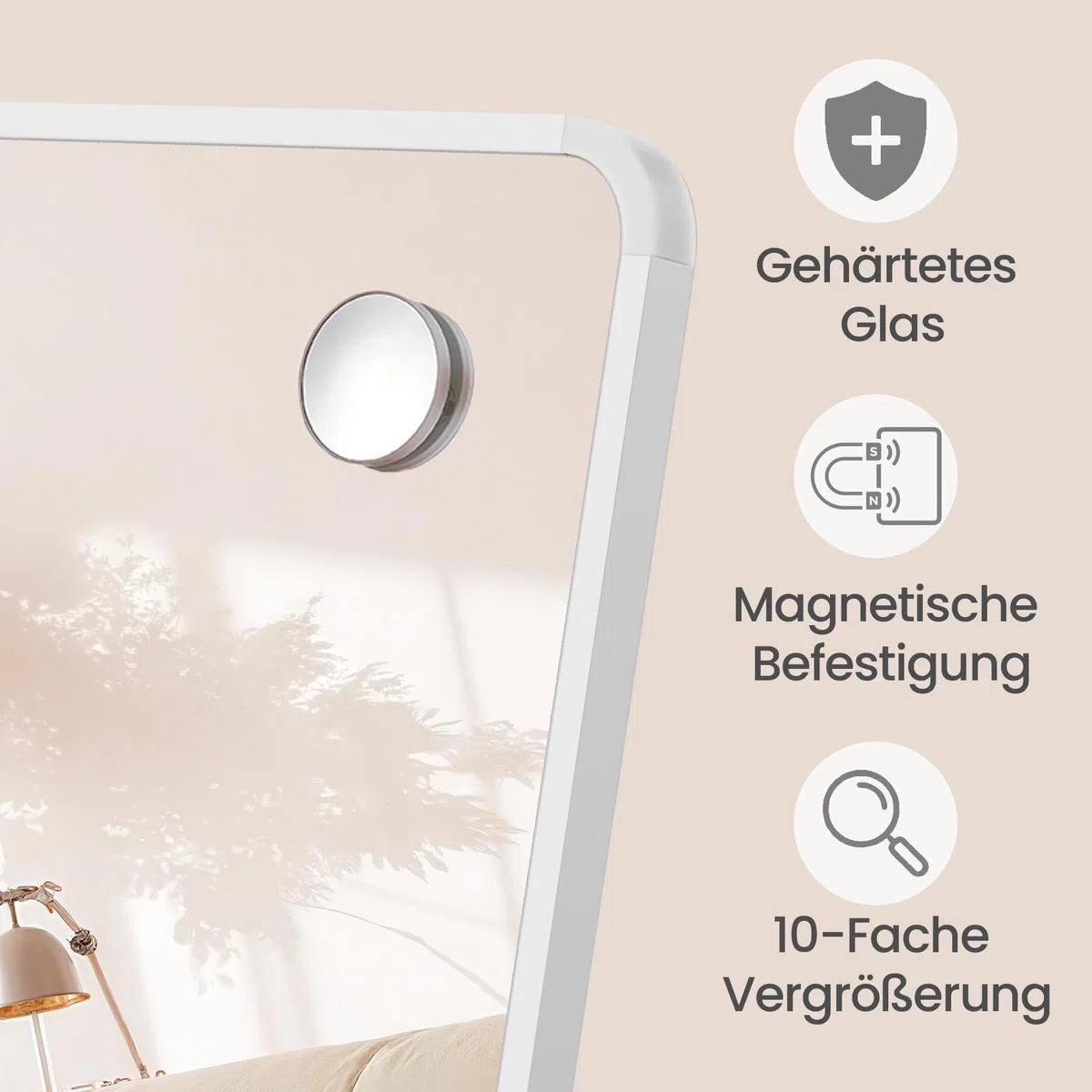 SONGMICS Ganzkörperspiegel, 160 x 50 cm, rechteckiger Standspiegel, mit Vergrößerungsspiegel, Rahmen aus Aluminiumlegierung, Hartglas, für Schlafzimmer, Wohnzimmer, Garderobe, mattweiß LFM030WC02
