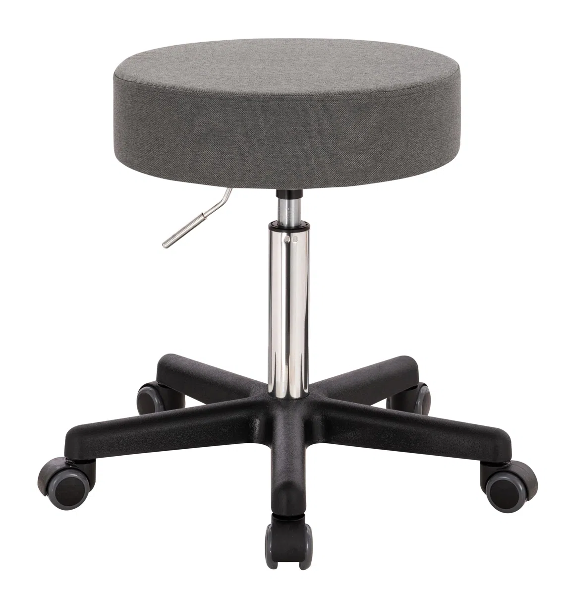 XL Profi Rollhocker, 40cm Sitzbreite, Sitzhöhe bis 70cm, Stoff Grau | 1stuff-Qualität vom Fachhändler, Bürohocker höhenverstellbar, Drehhocker 360°, hohe Belastung, Arzthocker, Stoffbezug